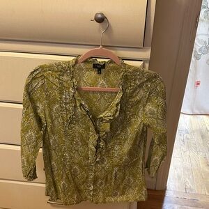 Talbots Green Paisley Ruffle-Front Blouse